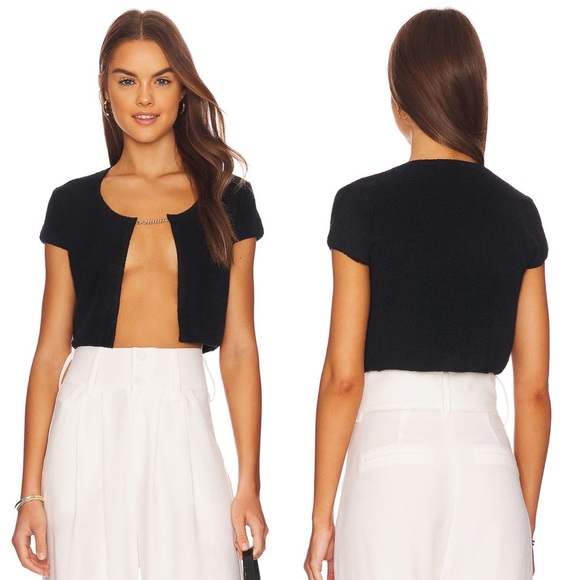 Alice + Olivia Sweaters - NEW Revolve Alice + Olivia Rina Chain Detail Open Crop Cardigan Black Size XL